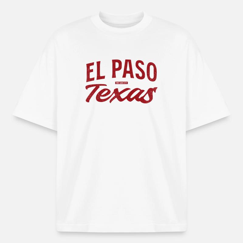 El Paso Texas Retro Script - Boxy Heavyweight Unisex Organic T-Shirt by Stanley/Stella - white
