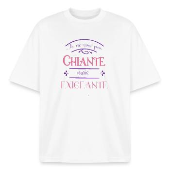 I am not boring but demanding - Boxy Heavyweight Unisex Organic T-Shirt by Stanley/Stella - white - Front - AI Model Male 185 light (185cm) & AI Model Female 172 dark (172cm)