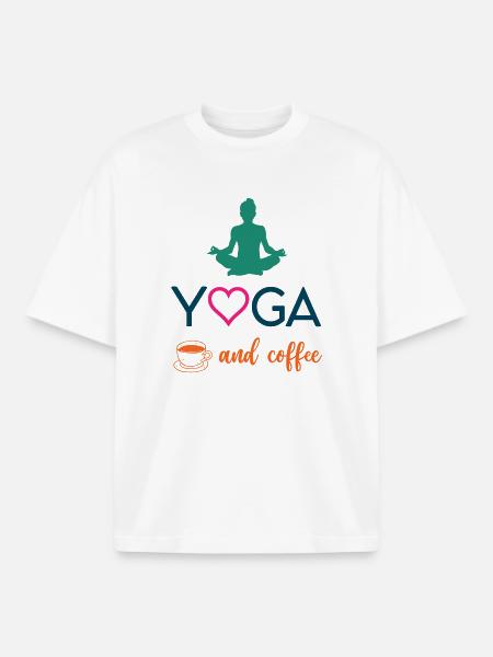Yoga and Coffee - Boxy Heavyweight Unisex Organic T-Shirt by Stanley/Stella - white