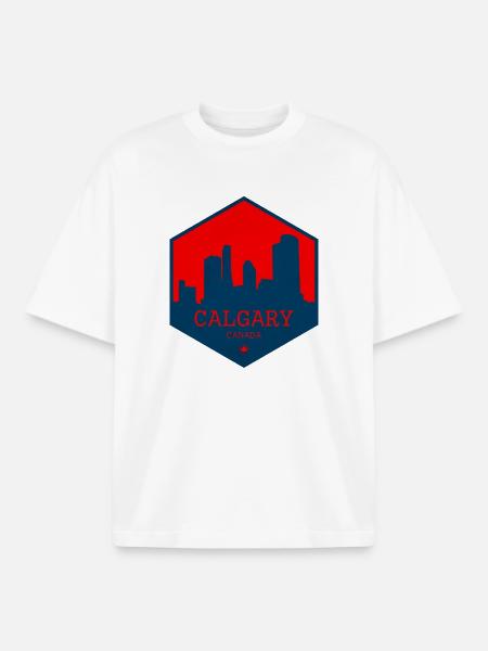 Calgary Skyline Canada – Urban Emblem Design - Boxy Heavyweight Unisex Organic T-Shirt by Stanley/Stella - white