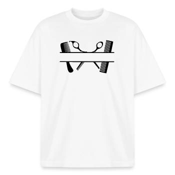 Bannière de texte à deux peignes et ciseaux - T-shirt unisexe boxy épais biologique Stanley/Stella - blanc - Devant - AI Model Male 185 light (185cm) & AI Model Female 172 dark (172cm)