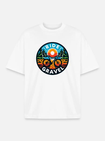 Ride Gravel- Prezent dla miłośników rowerów gravel - T-shirt unisex boxy ciężki organiczny Stanley/Stella - biały