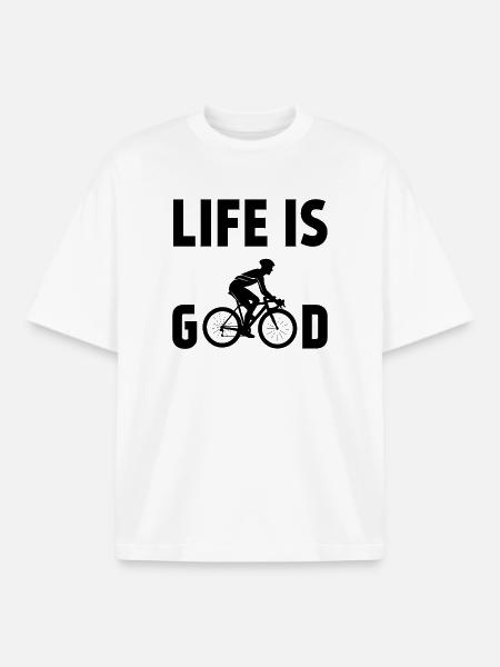 Cycling - Life is Good - Boxy Heavyweight Unisex Organic T-Shirt by Stanley/Stella - white