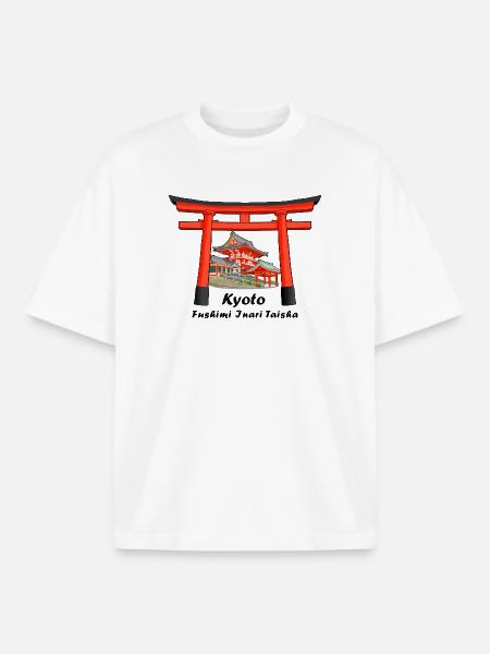 Kioto, Japonia, Fushimi Inari Taisha Rysunek odręczny - T-shirt unisex boxy ciężki organiczny Stanley/Stella - biały
