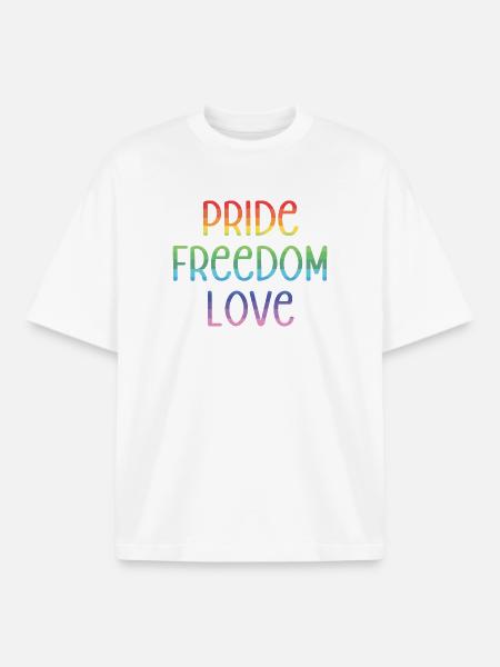 LGBT Pride Month - Peace. Freedom. Love. - Boxy Heavyweight Unisex Organic T-Shirt by Stanley/Stella - white