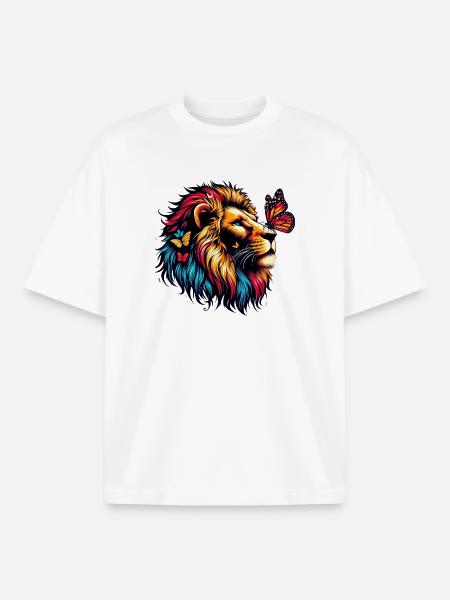 Lion and Butterfly - Boxy Heavyweight Unisex Organic T-Shirt by Stanley/Stella - white