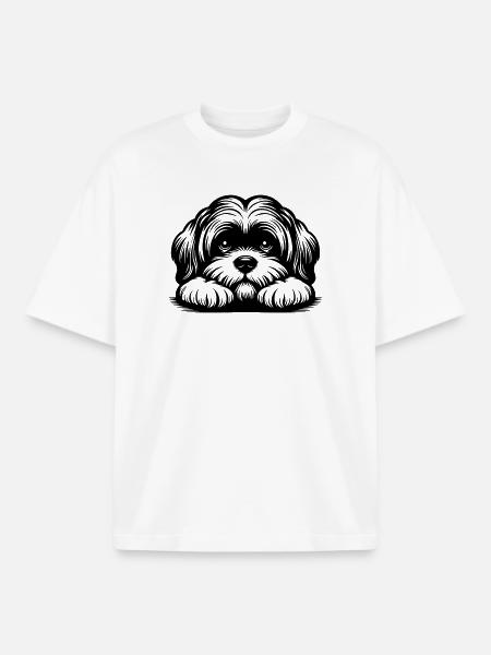 Lhasa Apso Head with Paws - Boxy Heavyweight Unisex Organic T-Shirt by Stanley/Stella - white