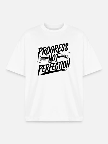 Progress Not Perfection Tee - Boxy Heavyweight Unisex Organic T-Shirt by Stanley/Stella - white