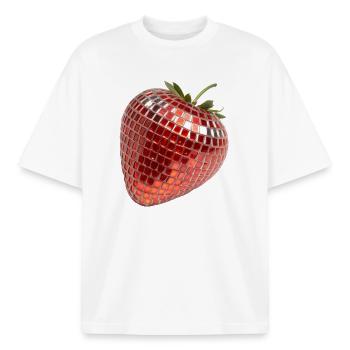 Disco Party Früchte, Erdbeere - Boxy Heavyweight Unisex Organic T-Shirt von Stanley/Stella - Weiß - Vorne - AI Model Male 185 light (185cm) & AI Model Female 172 dark (172cm)