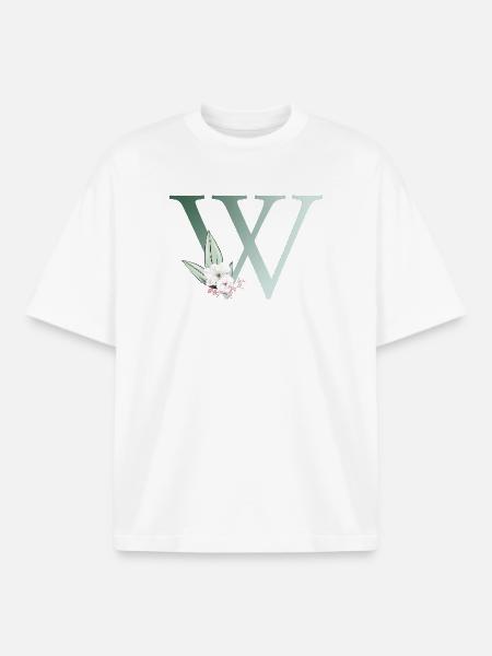 W Monogram, Floral, Personalizable - Boxy Heavyweight Unisex Organic T-Shirt by Stanley/Stella - white