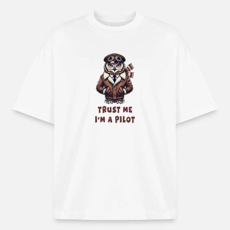 Vertraue mir, ich bin Pilot / Eule - Boxy Heavyweight Unisex Organic T-Shirt von Stanley/Stella - Weiß