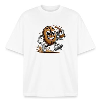 Coffee to Go – Fröhliche Kaffeebohne - Boxy Heavyweight Unisex Organic T-Shirt von Stanley/Stella - Weiß - Vorne - AI Model Male 185 light (185cm) & AI Model Female 172 dark (172cm)