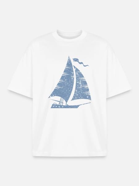 Sailboat Silhouette Minimalist Grunge - Boxy Heavyweight Unisex Organic T-Shirt by Stanley/Stella - white