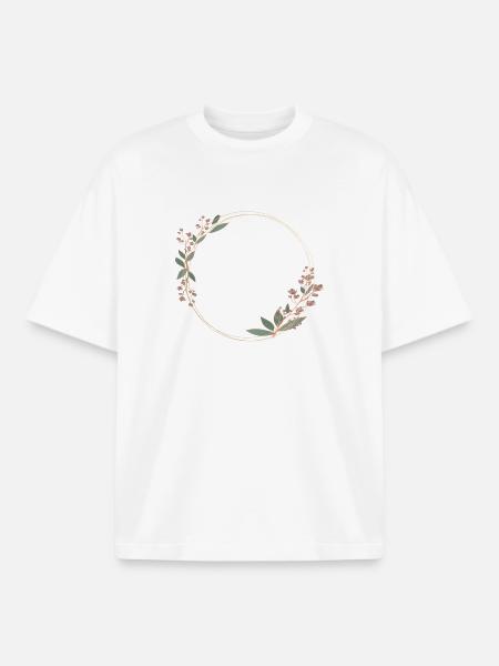 Delicate flower frame in pink and green - Boxy Heavyweight Unisex Organic T-Shirt by Stanley/Stella - white