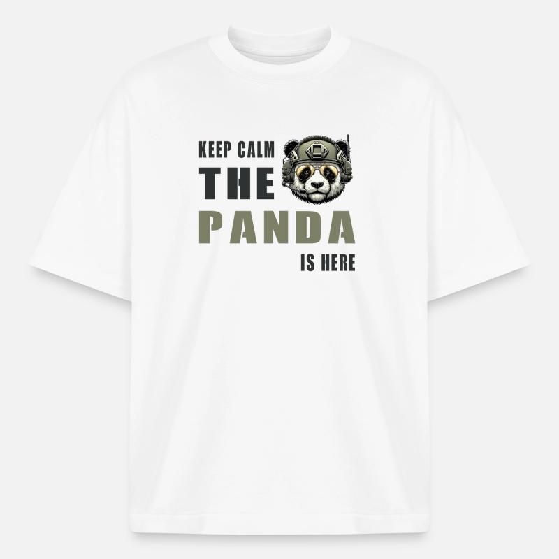 Panda tactique – Restez calme - T-shirt unisexe boxy épais biologique Stanley/Stella - blanc