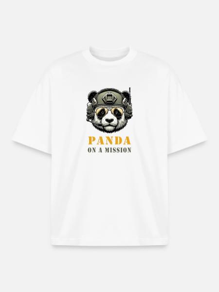 Panda in Mission / Military - Boxy Heavyweight Unisex Organic T-Shirt by Stanley/Stella - white