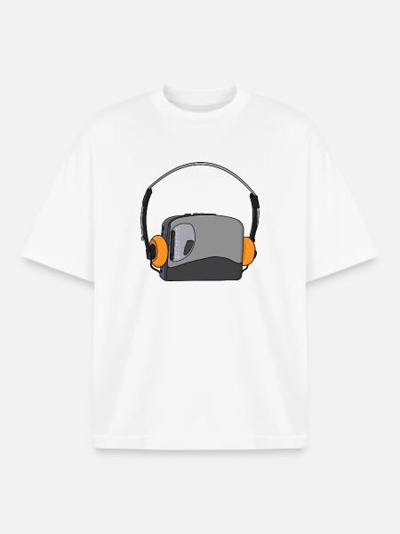 Cool Portable Cassette Audio Player - Boxy Heavyweight Unisex Organic T-Shirt by Stanley/Stella - white