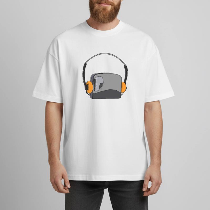 Cool Portable Cassette Audio Player Boxy Heavyweight Unisex Organic T-Shirt by Stanley/Stella