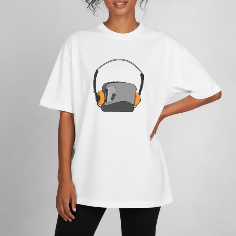 Cool Portable Cassette Audio Player Boxy Heavyweight Unisex Organic T-Shirt by Stanley/Stella