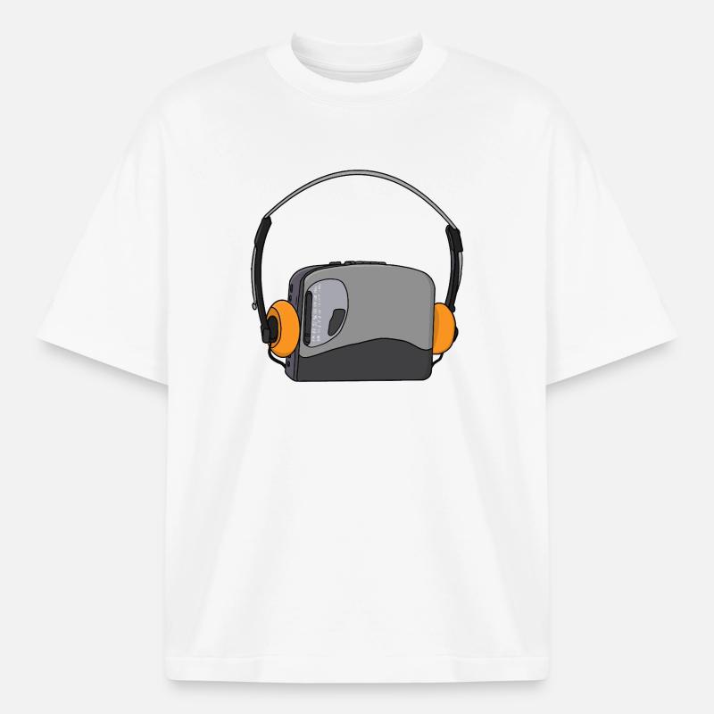 Cool Portable Cassette Audio Player - Boxy Heavyweight Unisex Organic T-Shirt by Stanley/Stella - white