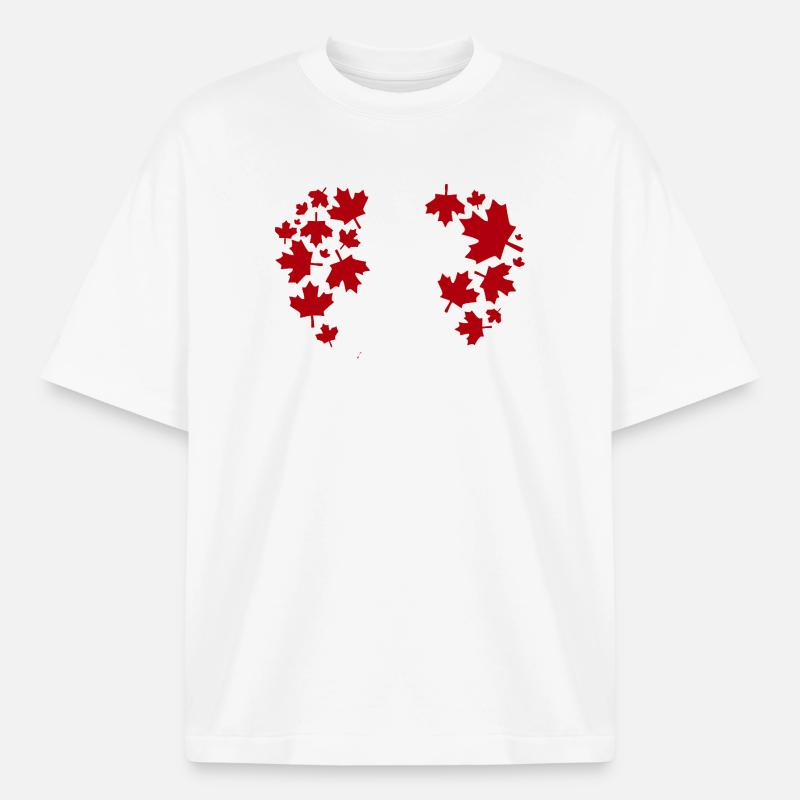 Maple Leaf Heart Pattern - Heavyweight Boxy Unisex T-Shirt by Stanley/Stella - white