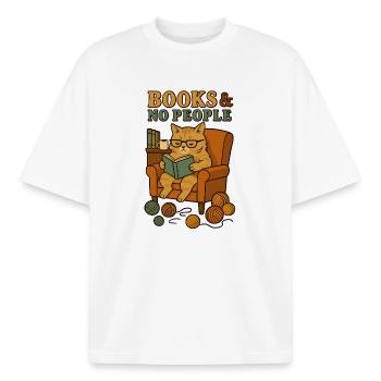 Cat reader in a comfortable armchair - Boxy Heavyweight Unisex Organic T-Shirt by Stanley/Stella - white - Front - AI Model Male 185 light (185cm) & AI Model Female 172 dark (172cm)