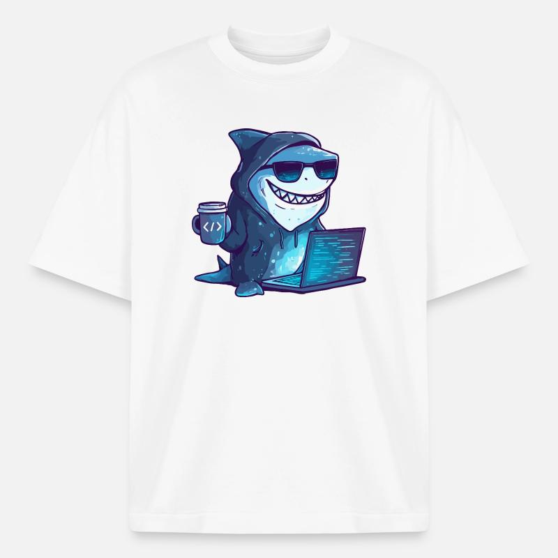 Conception de Cyber Shark Hacker - T-shirt unisexe épais coupe boxy Stanley/Stella - blanc