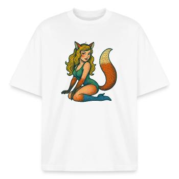 Foxy Zauberin Illustration - Boxy Heavyweight Unisex Organic T-Shirt von Stanley/Stella - Weiß - Vorne - AI Model Male 185 light (185cm) & AI Model Female 172 dark (172cm)