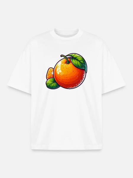 Illustration de Mandarine avec Feuilles Vertes - T-shirt unisexe boxy épais biologique Stanley/Stella - blanc