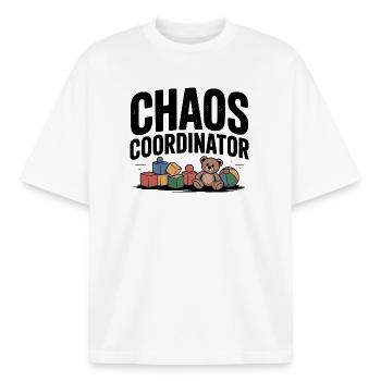 coordinateur du chaos - T-shirt unisexe boxy épais biologique Stanley/Stella - blanc - Devant - AI Model Male 185 light (185cm) & AI Model Female 172 dark (172cm)