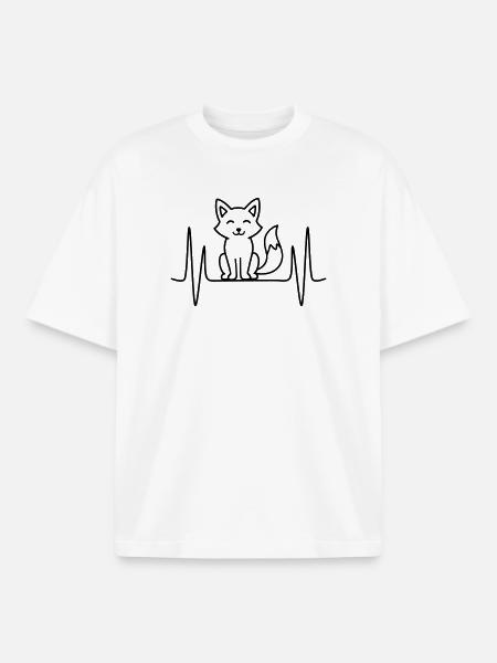 Ræv hjerteslag linje motiv - Stanley/Stella unisex boxy heavyweight T-shirt økologisk - hvid