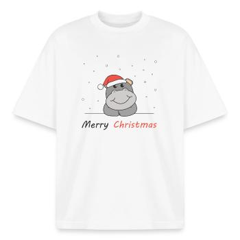 Hippo Christmas Snow Winter Animals Hippos - Boxy Heavyweight Unisex Organic T-Shirt by Stanley/Stella - white - Front - AI Model Male 185 light (185cm) & AI Model Female 172 dark (172cm)