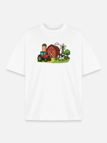 Rural Farm Scenery - Boxy Heavyweight Unisex Organic T-Shirt by Stanley/Stella - white