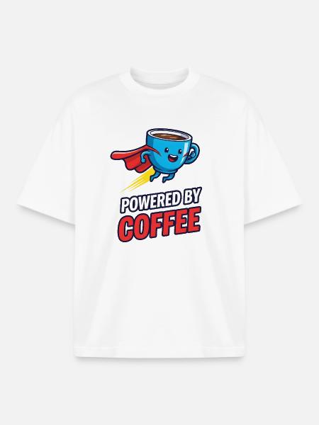 Powered by Coffee Funny Coffee Motif - Boxy Heavyweight Unisex Organic T-Shirt by Stanley/Stella - white