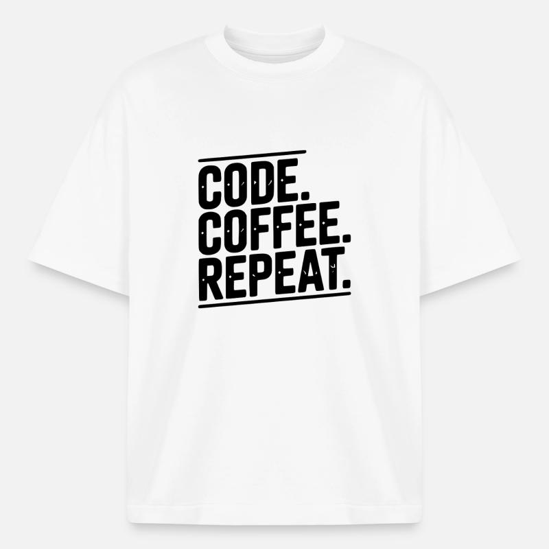 Code Coffee Repeat - T-shirt unisexe épais coupe boxy Stanley/Stella - blanc