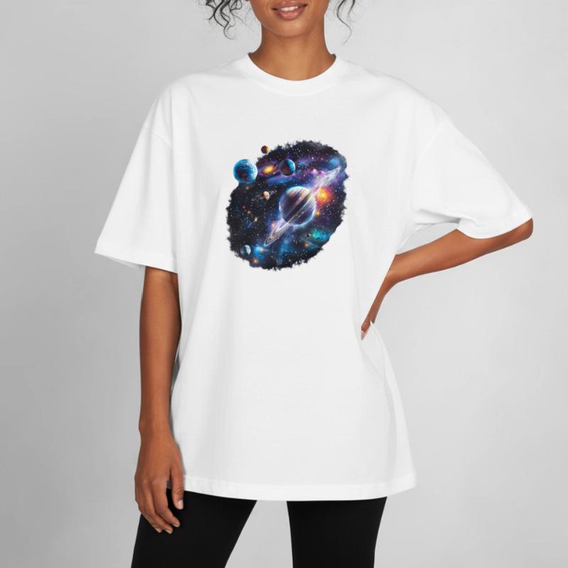 Galactic Planetary System Pattern Boxy Heavyweight Unisex Organic T-Shirt by Stanley/Stella