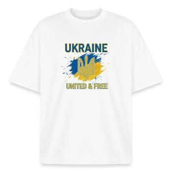 Ukraine Einheit und Freiheit - Boxy Heavyweight Unisex Organic T-Shirt von Stanley/Stella - Weiß - Vorne - AI Model Male 185 light (185cm) & AI Model Female 172 dark (172cm)