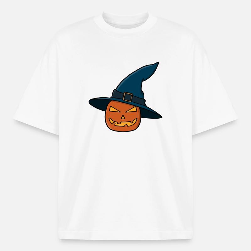 Witch Hat Pumpkin Jack O Lantern - Boxy Heavyweight Unisex Organic T-Shirt by Stanley/Stella - white