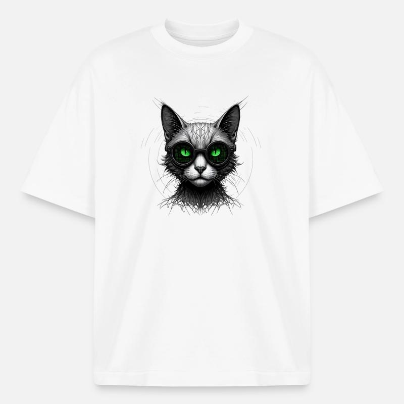 Grüne Augen Computer Programmierer Geek Katze - Boxy Heavyweight Unisex Organic T-Shirt von Stanley/Stella - Weiß