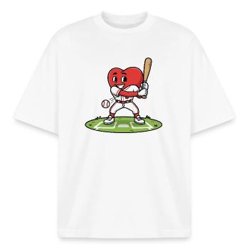 Herzförmiges Baseball-Spieler-Shirt, Sportfan - Boxy Heavyweight Unisex Organic T-Shirt von Stanley/Stella - Weiß - Vorne - AI Model Male 185 light (185cm) & AI Model Female 172 dark (172cm)