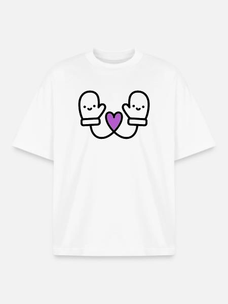 Cute Gloves with Heart | Winter Love - Boxy Heavyweight Unisex Organic T-Shirt by Stanley/Stella - white