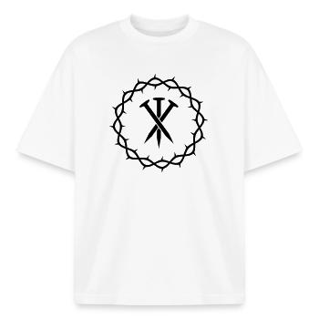 Drei Nägel + Dornenkrone - Boxy Heavyweight Unisex Organic T-Shirt von Stanley/Stella - Weiß - Vorne - AI Model Male 185 light (185cm) & AI Model Female 172 dark (172cm)