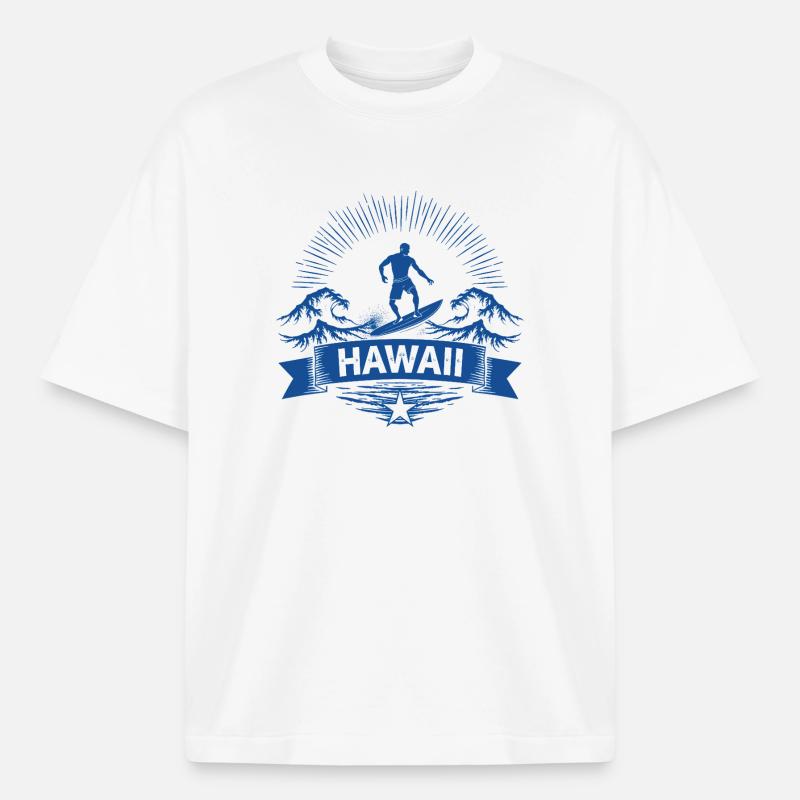 Hawaii Surfer Surfer on Pacific Wave - Boxy Heavyweight Unisex Organic T-Shirt by Stanley/Stella - white