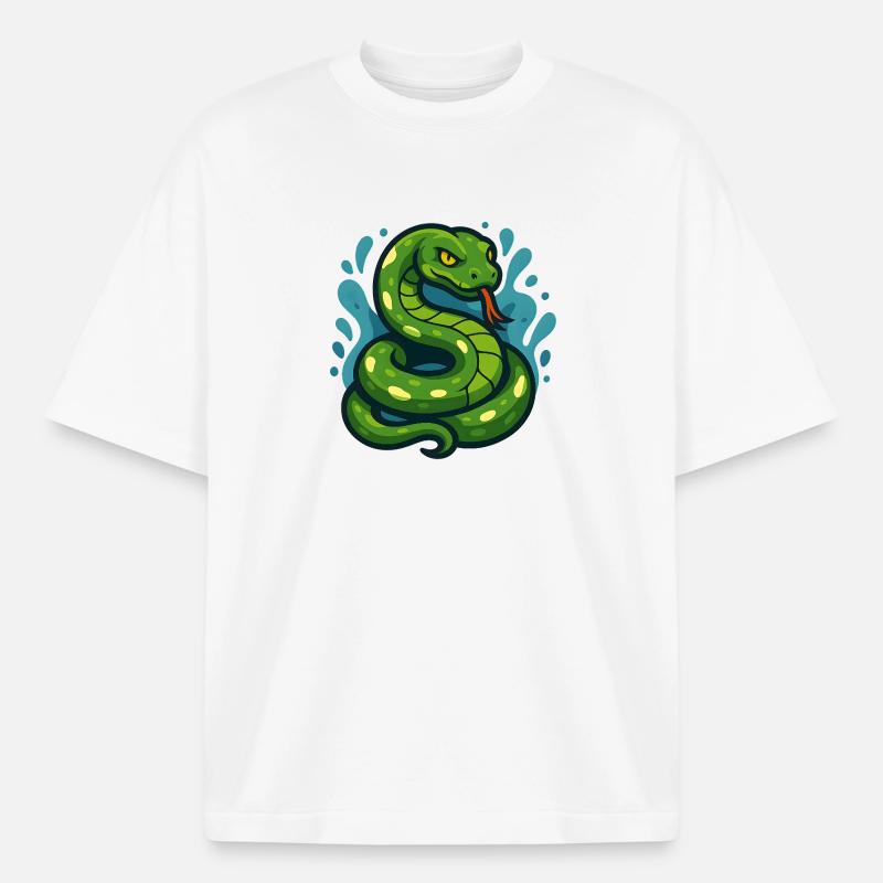 Green Tree Python Snake in Wave - Boxy Heavyweight Unisex Organic T-Shirt by Stanley/Stella - white