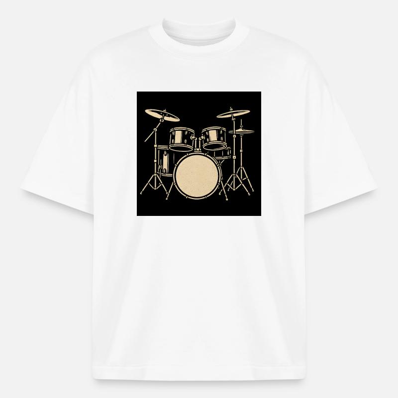 Black Silver Drumset Illustration - Boxy Heavyweight Unisex Organic T-Shirt by Stanley/Stella - white