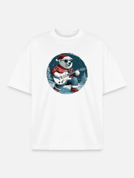 Polar Bear Christmas Guitar Polar Bear - Boxy Heavyweight Unisex Organic T-Shirt by Stanley/Stella - white