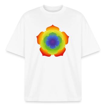 Regenbogenlotus-Mandala-Blüte - Boxy Heavyweight Unisex Organic T-Shirt von Stanley/Stella - Weiß - Vorne - AI Model Male 185 light (185cm) & AI Model Female 172 dark (172cm)