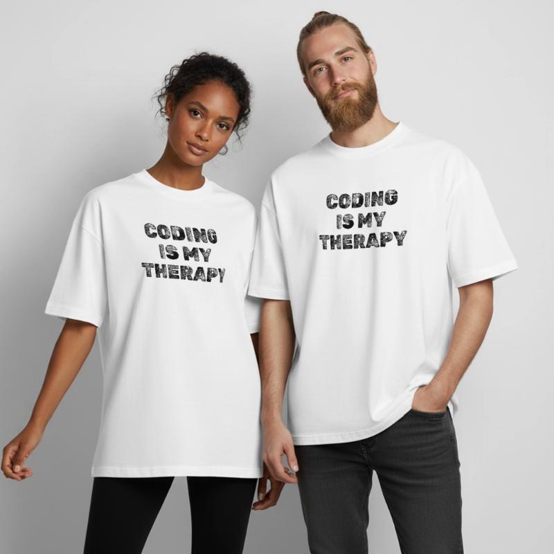 Coding Is My Therapy Developer Saying Heavyweight Boxy Unisex T-Shirt by Stanley/Stella