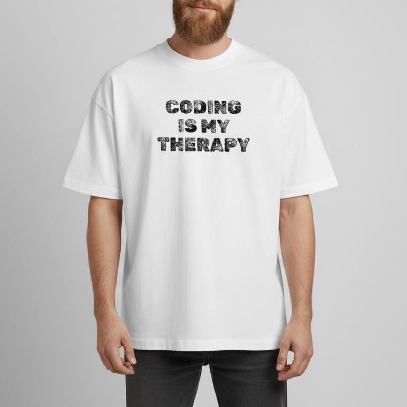 Coding Is My Therapy Developer Saying Heavyweight Boxy Unisex T-Shirt by Stanley/Stella