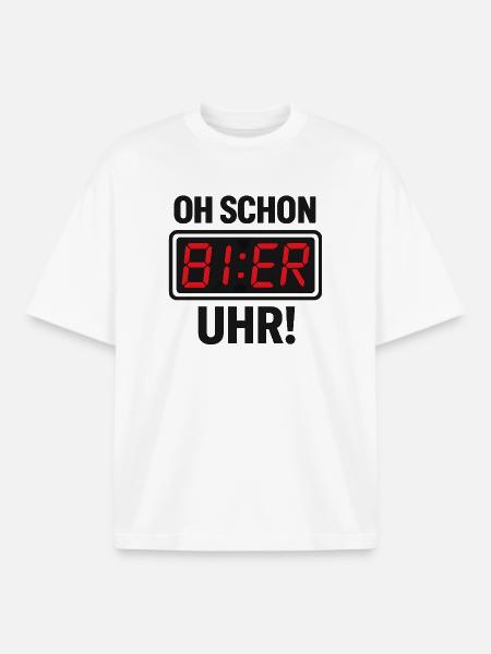 Funny Beer Clock Saying Motif - Boxy Heavyweight Unisex Organic T-Shirt by Stanley/Stella - white